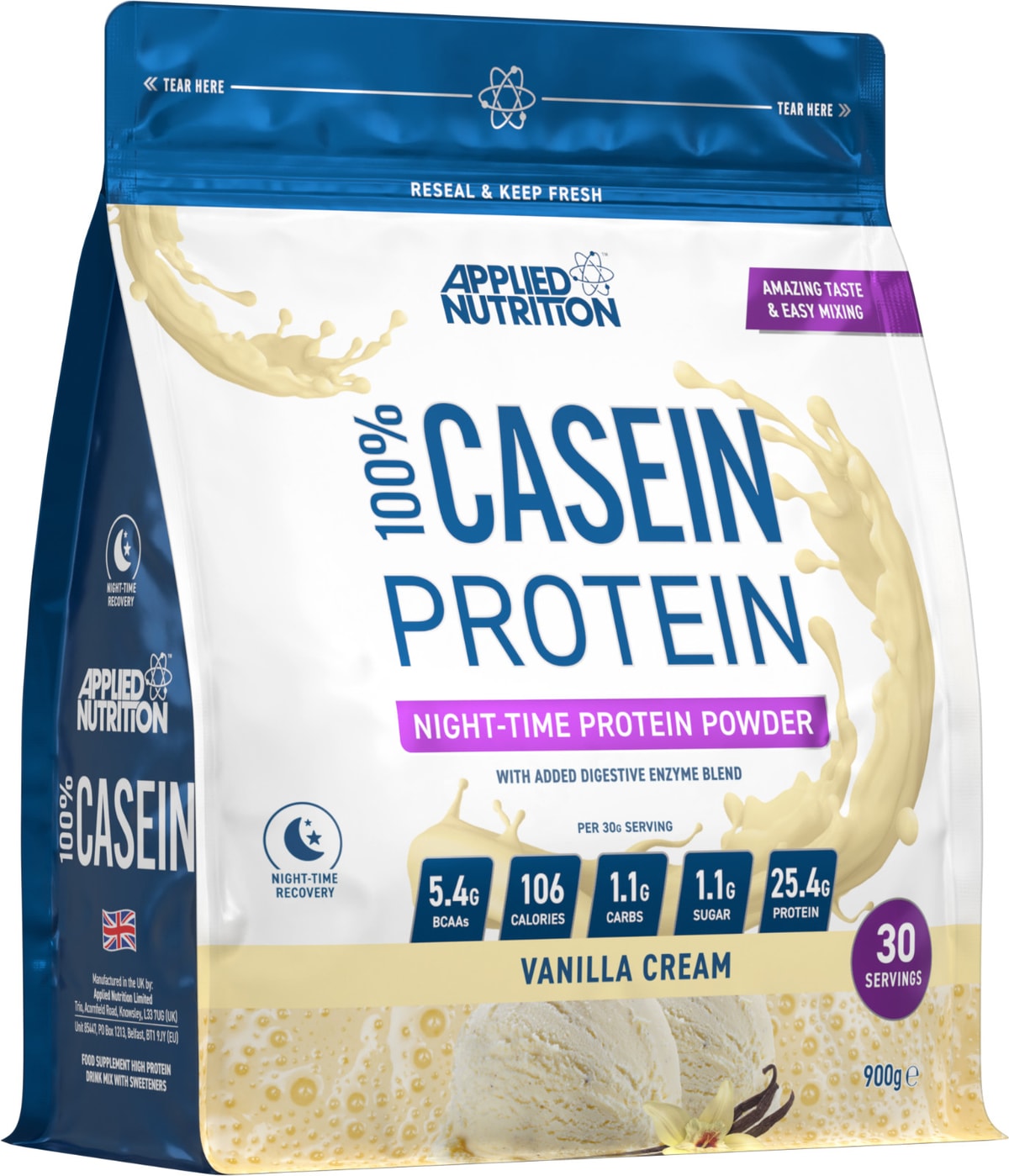 Casein Protein Powder Slow Release Digestive Enzyme, Probiotic Blend 30 Servings