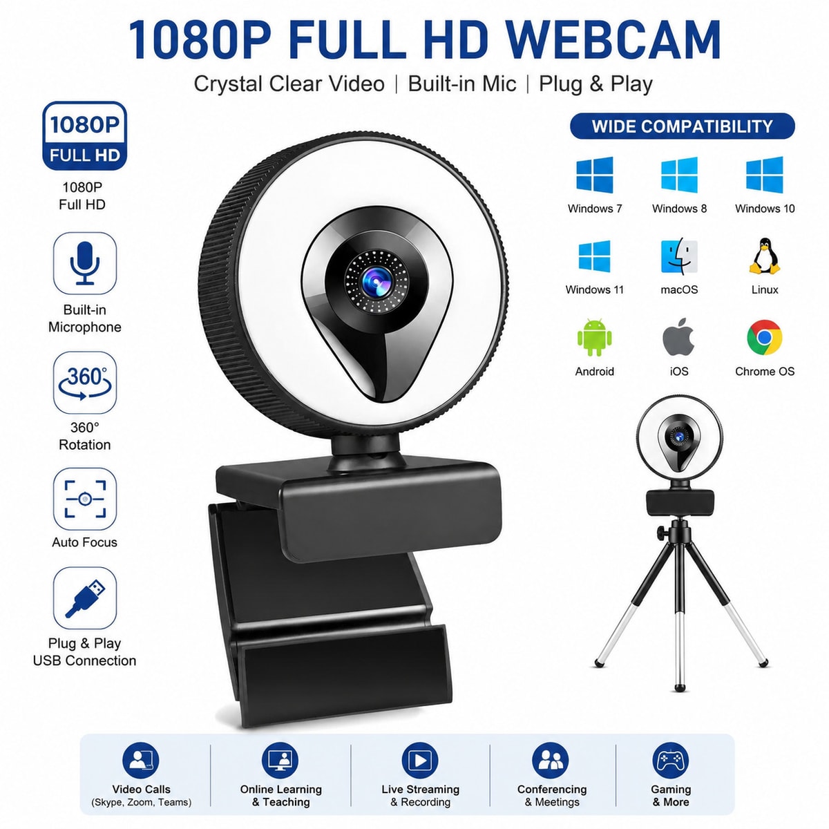 4K Ultra HD Webcam 1080P 60fps Web Camera Autofocus USB Video Computer Camera