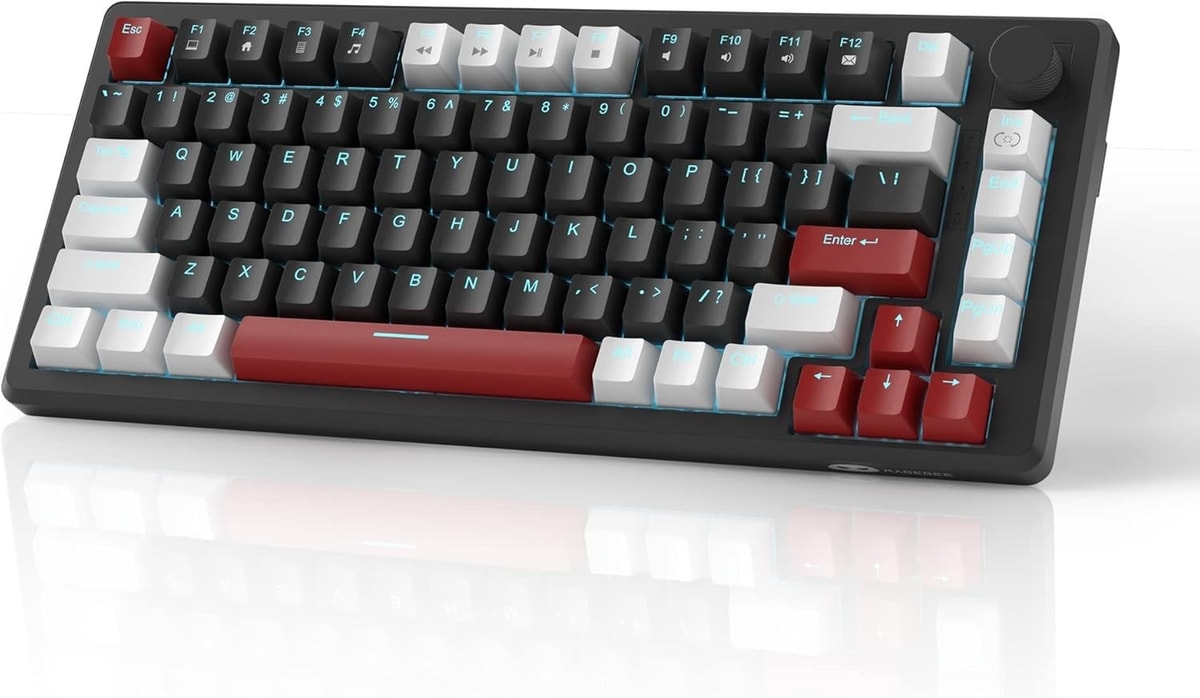 MageGee 75% Mechanical Gaming Keyboard Blue Backlit Knob Control Wired White