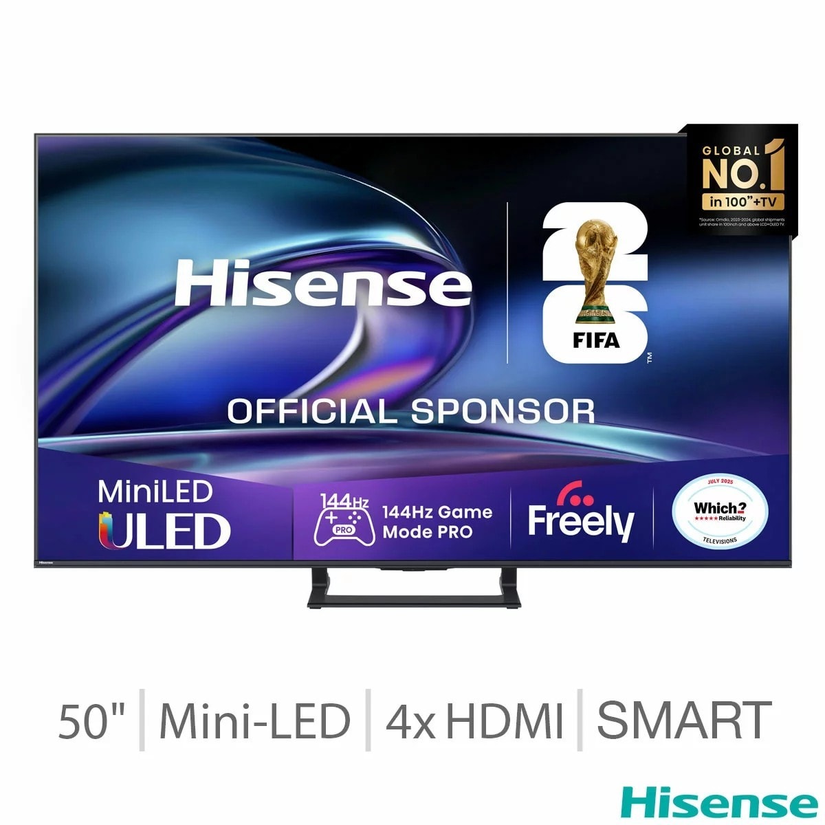 Hisense 50E8QTUK 55" Mini LED 4K UHD 144Hz HDR Smart TV with Freely RRP £499