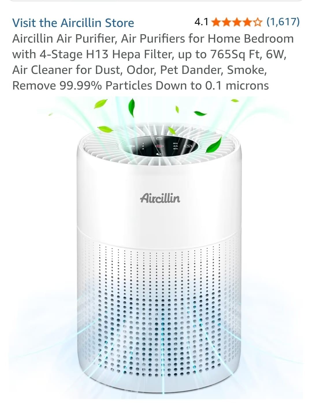 Aircillin Air Purifier, Air Purifiers for Home Bedroom with 4-Stage H13 Hepa