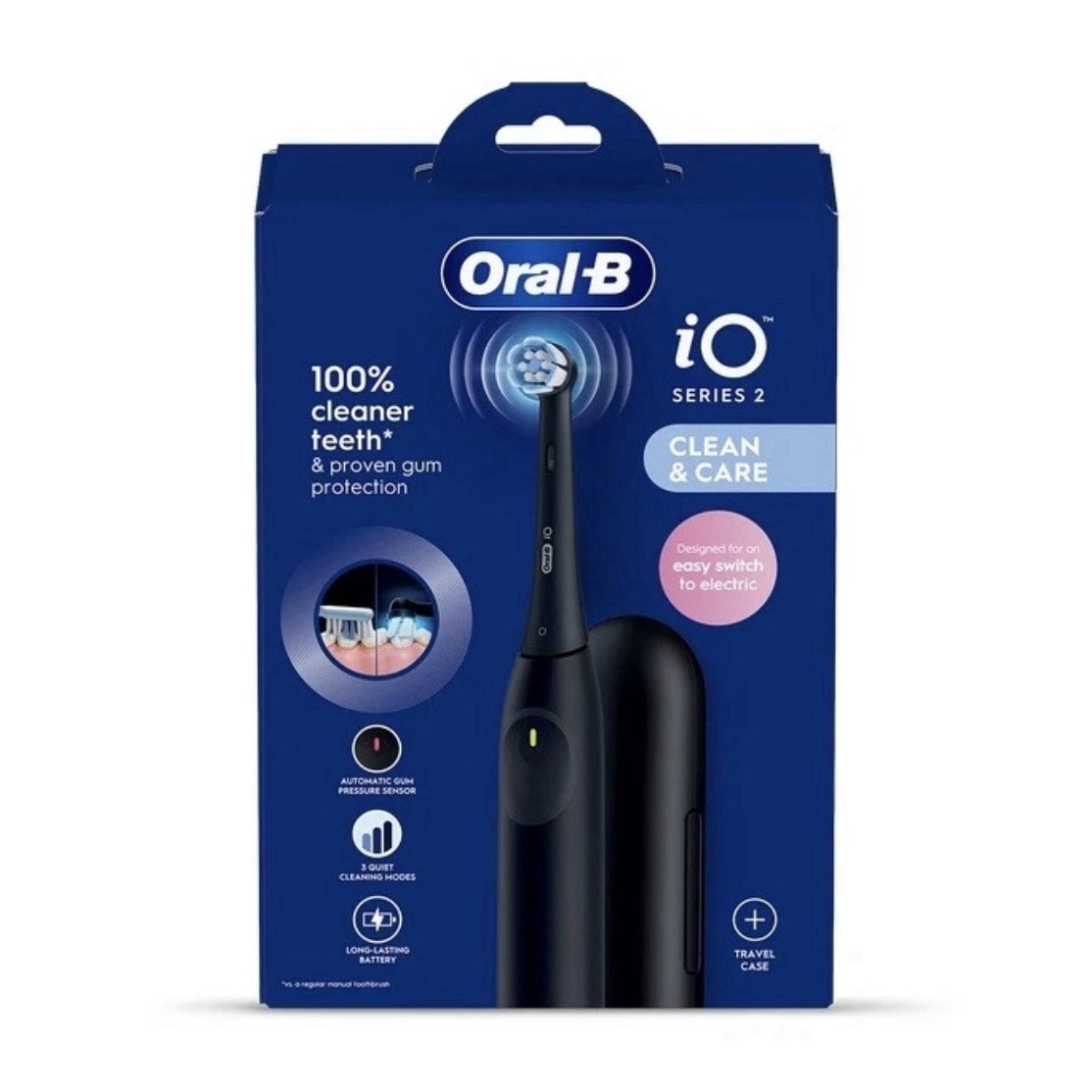 Oral-B iO2 Electric Toothbrush Night Black - Smart Pressure Sensor & Travel Case