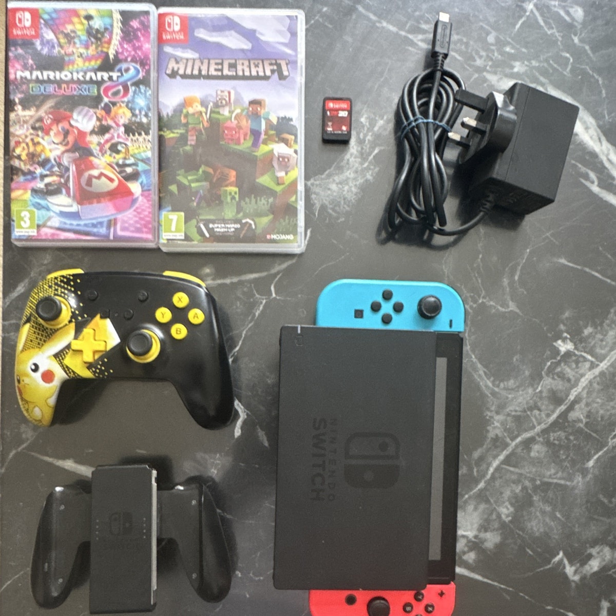 Nintendo Switch Console Red Blue Joy-Cons Dock Cables Games Bundle
