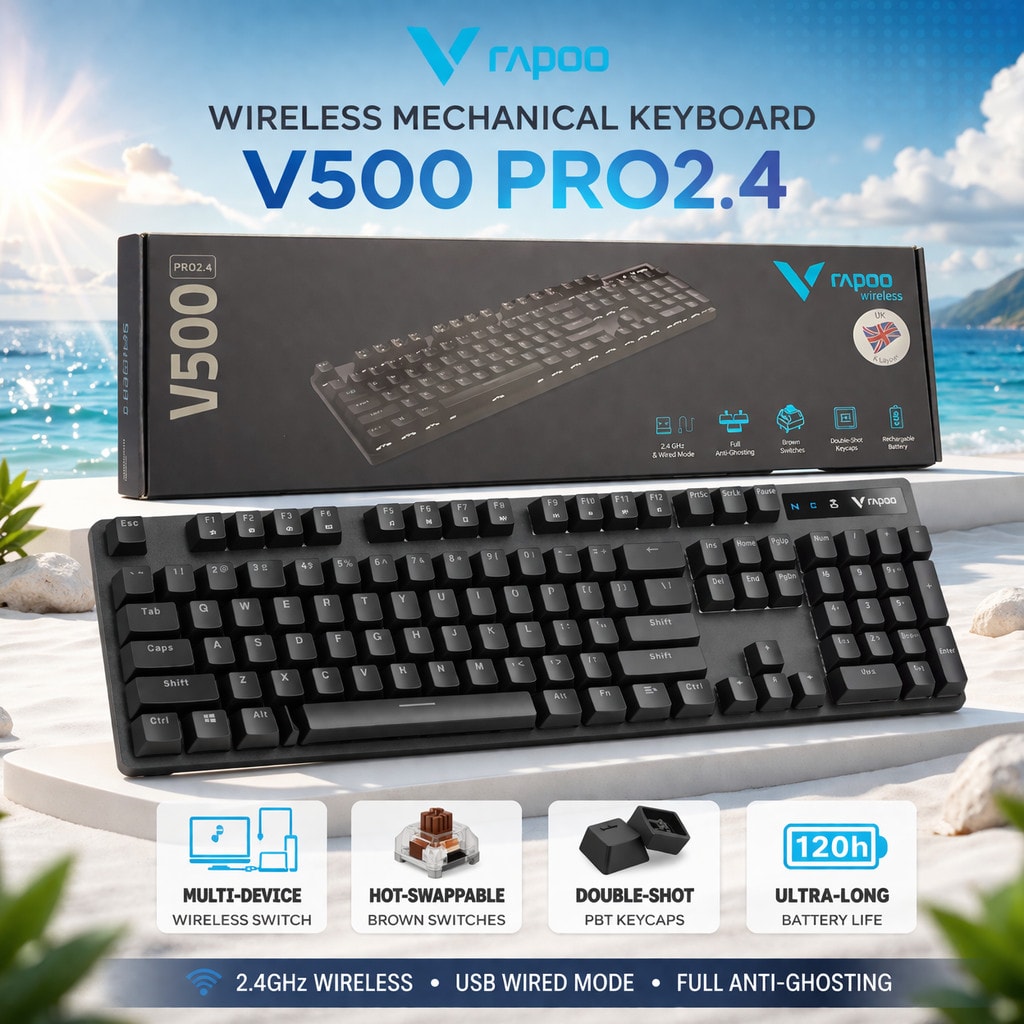 Rapoo 2.4Ghz Wired & Wireless Compact Gaming Mechanical Keyboard For PC Laptop
