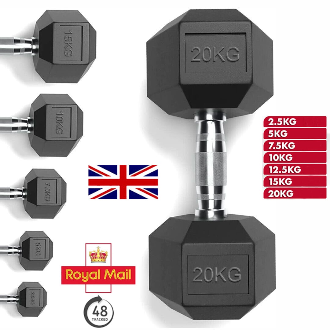Hex Dumbbells Set 2.5kg-30kg Pair Ergo Hand Weights Rubber Encased Hexagonal Gym