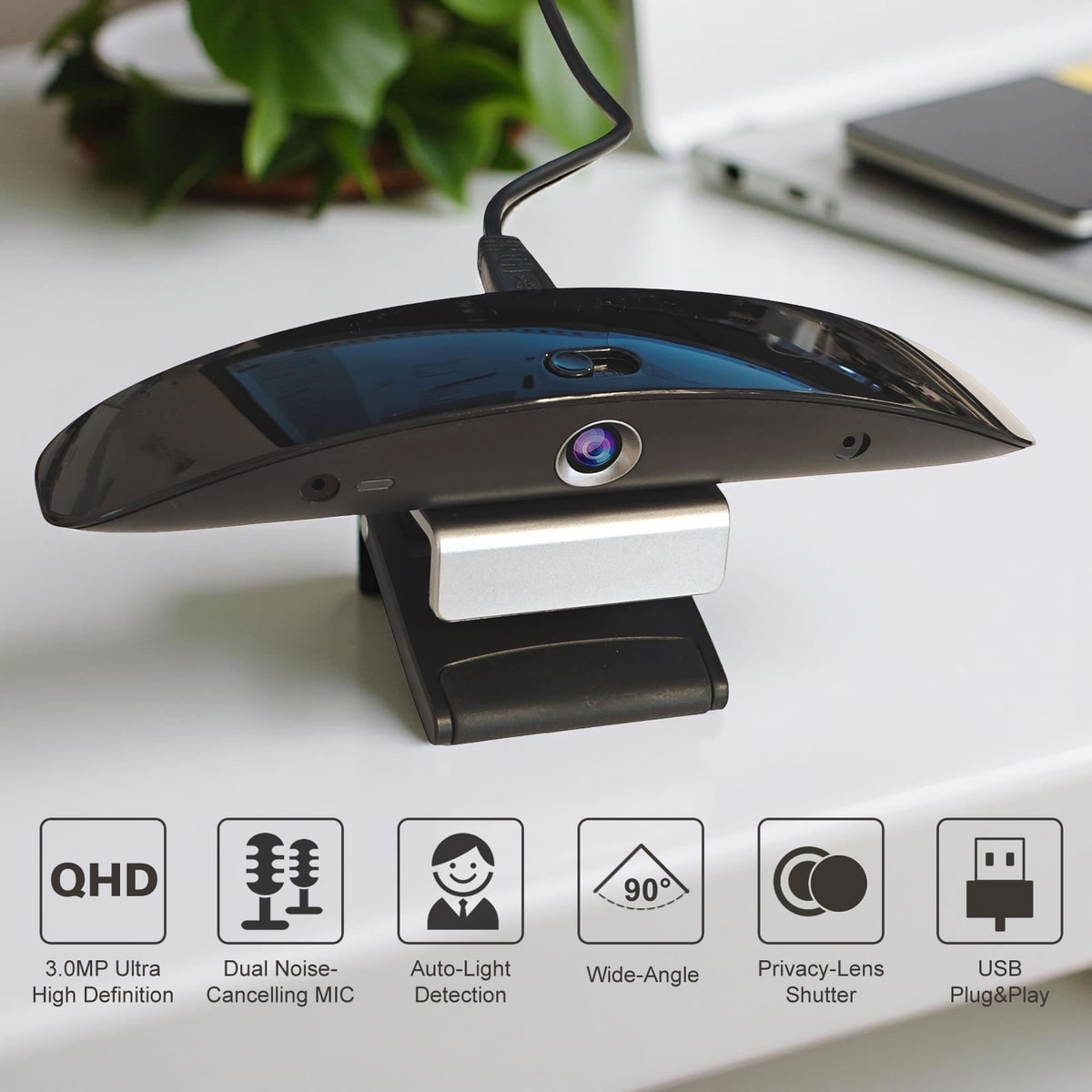 QHD 3MP 2K USB Webcam With Dual Microphone For Microsoft Teams, Zoom,Google Meet