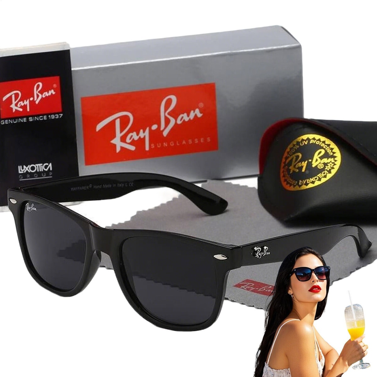 New Ray Ban Sunglasses Rectangular Polarized Sunglasses Black Frame UV Blocking~