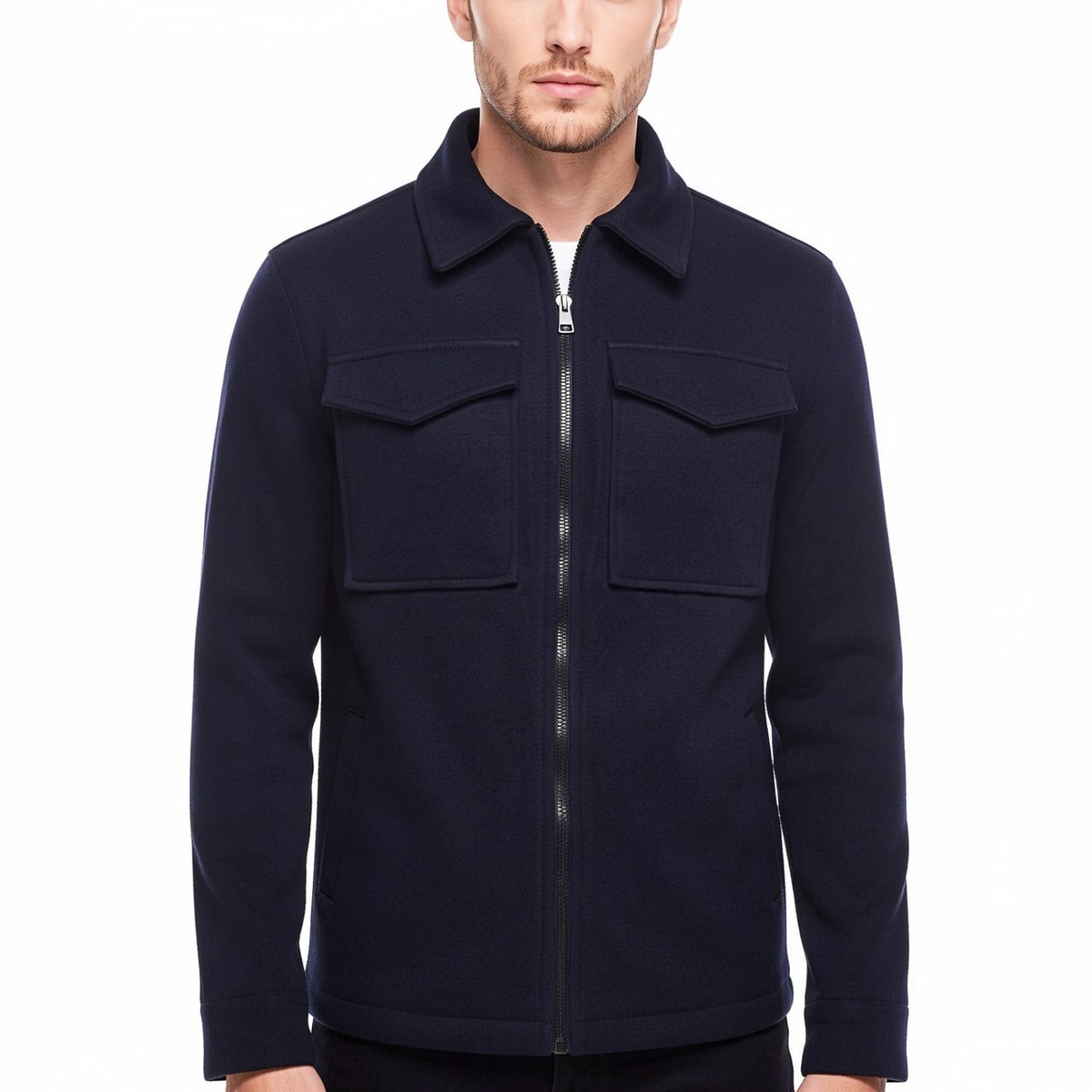 New Mens Coat Wool Look Jacket Full Zip Up Smart Casual Warm Pocket Collared