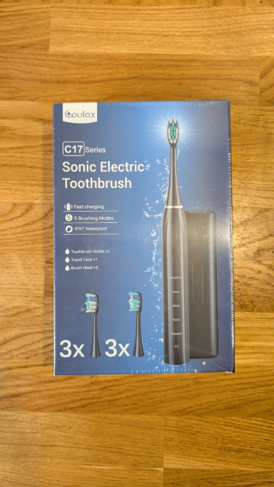 Coulax C17 Sonic Electric Rechargeable Toothbrush with 6 Brush Heads & Case.