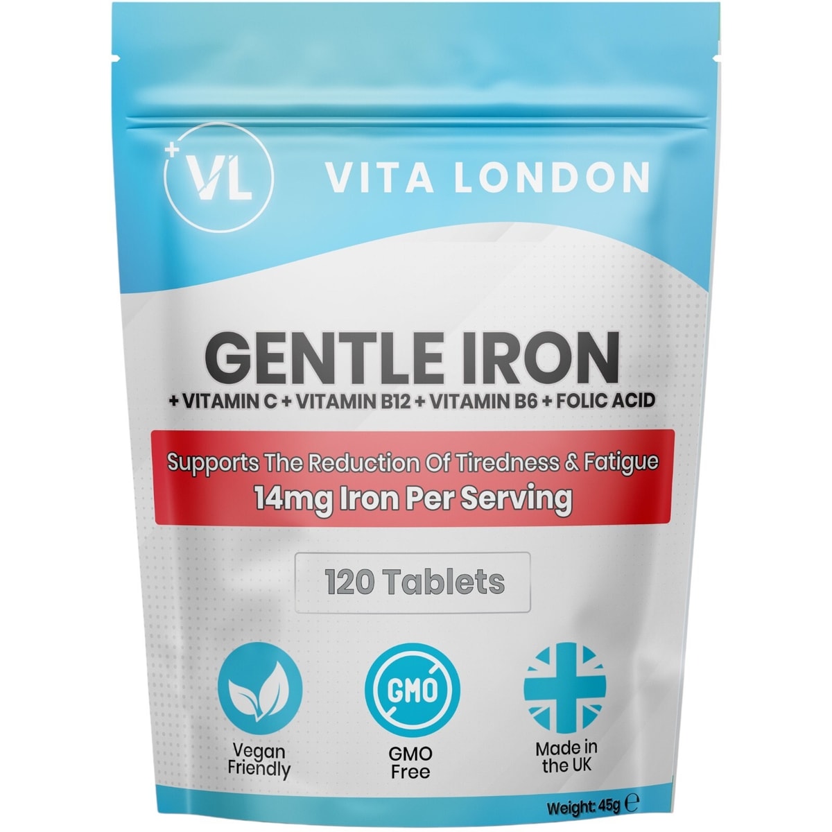 Iron Tablets + Vitamin C, B12, B6, Folic Acid - 120 (Not Capsules Gummies) Vegan