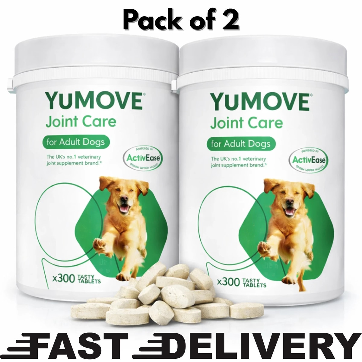2 Pack Lintbells Yumove Adult Dogs Supplement 300 Tablets Joint Mobility/Care UK