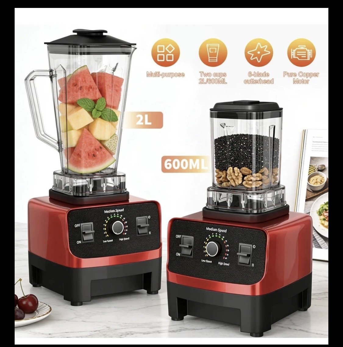 2000W High Power Commercial Blender Food Processor Ice Crusher 2L Jug
