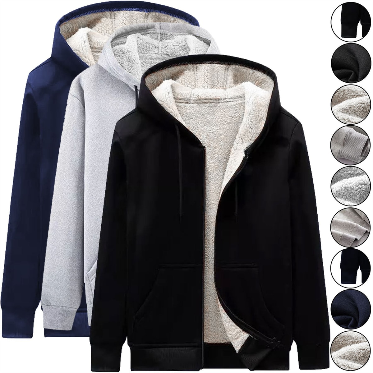 Mens Sherpa Fleece Fur Lined Winter Hoodie Warm Jacket Thick Hooded Full Zip
