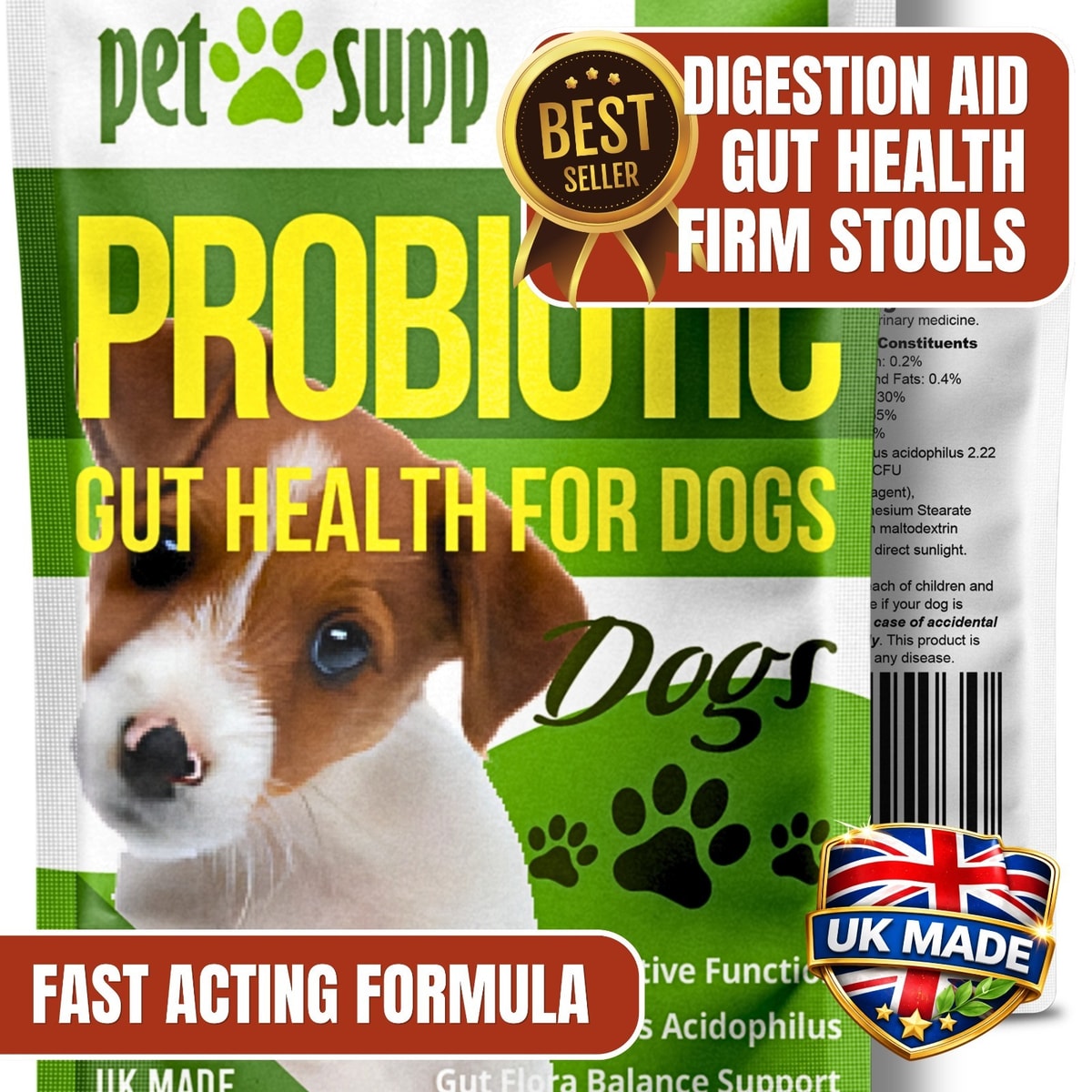 Dog Probiotics Supplement Gut Health Digestion Support Firmer Stools 60/120