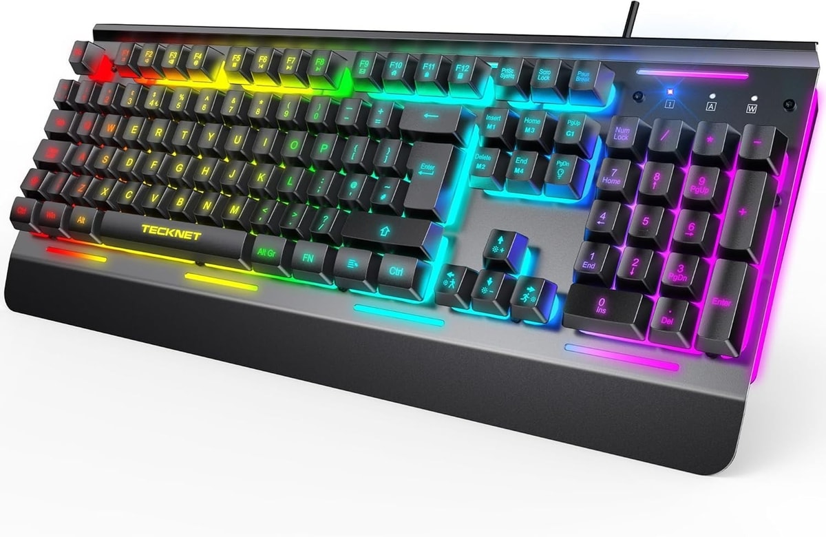 TECKNET RGB Gaming Keyboard UK Layout, USB Wired Computer Keyboard