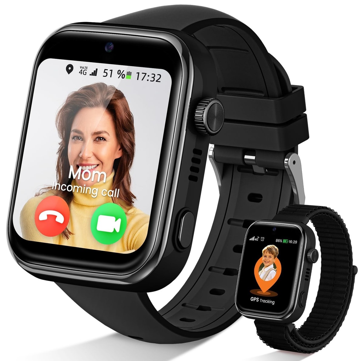 SWGOTA T45 Kids 4G Smartwatch GPS Wi‑Fi IP68 45mm Black Silicone Band