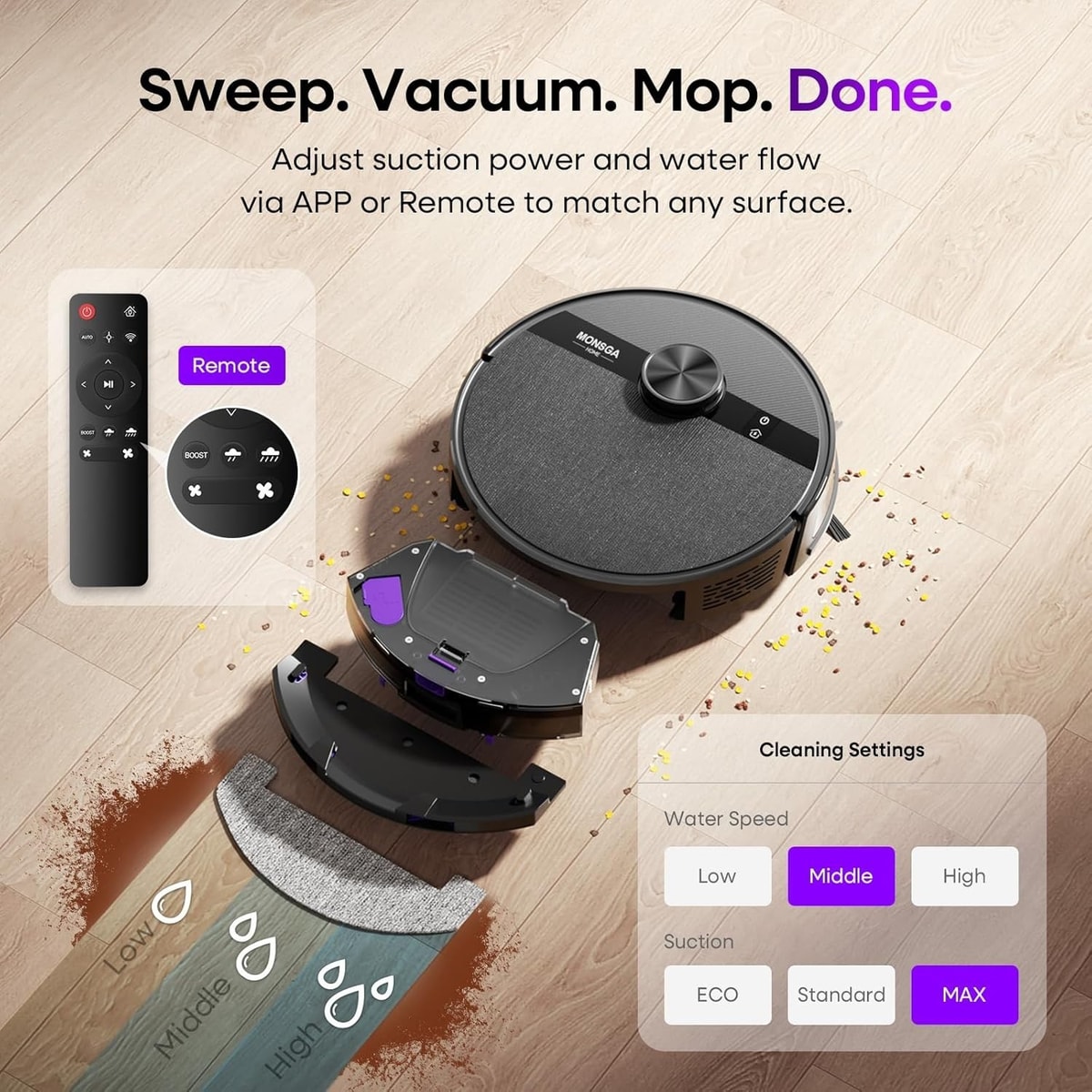 MS1 Robot Vacuum Mop 7000Pa Lidar Navigation App 180min For Hard Floors Carpets