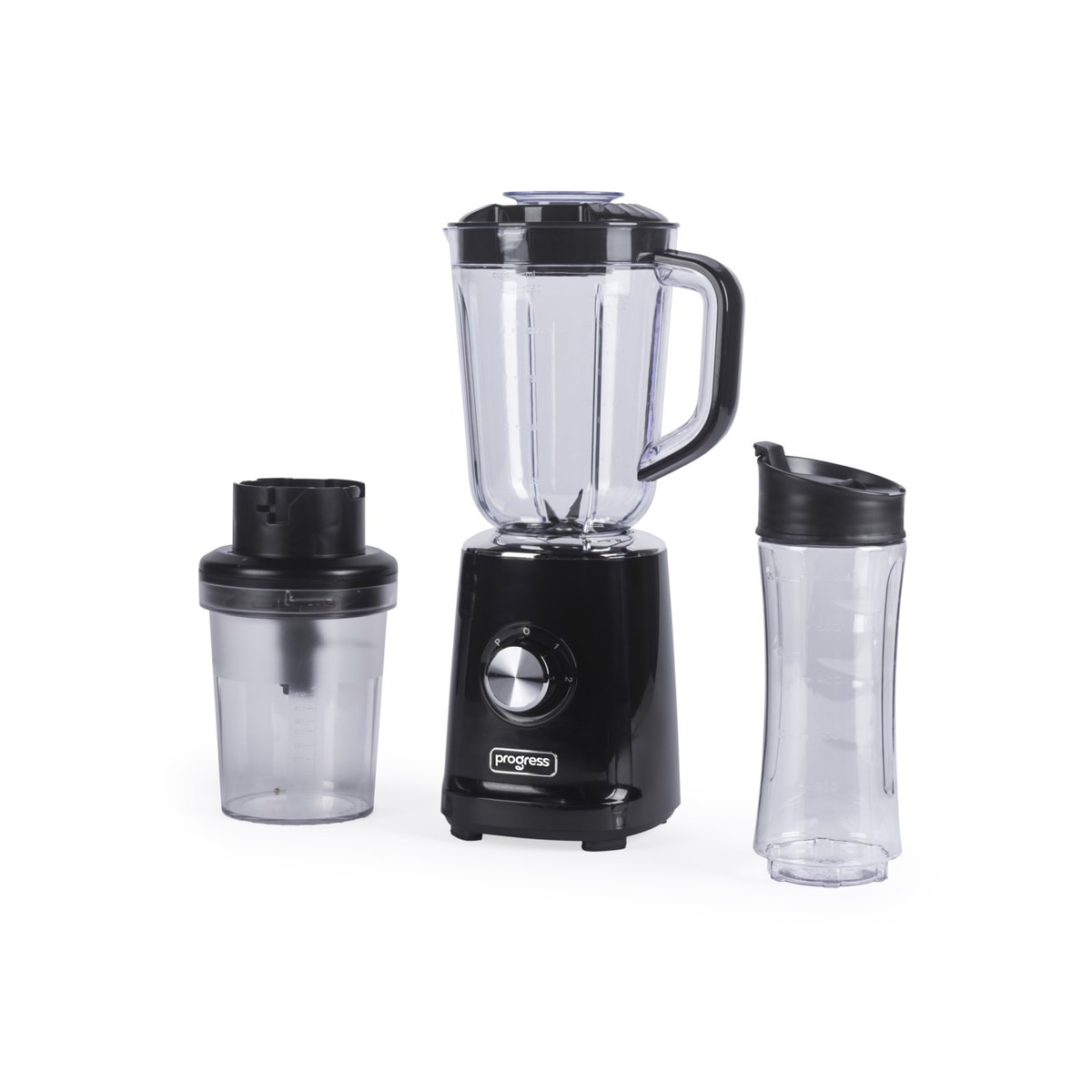 Progress 3-in-1 Jug Blender 1.25L Cup, 450ml Chopper, 600ml Bottle, 500W 2-Speed