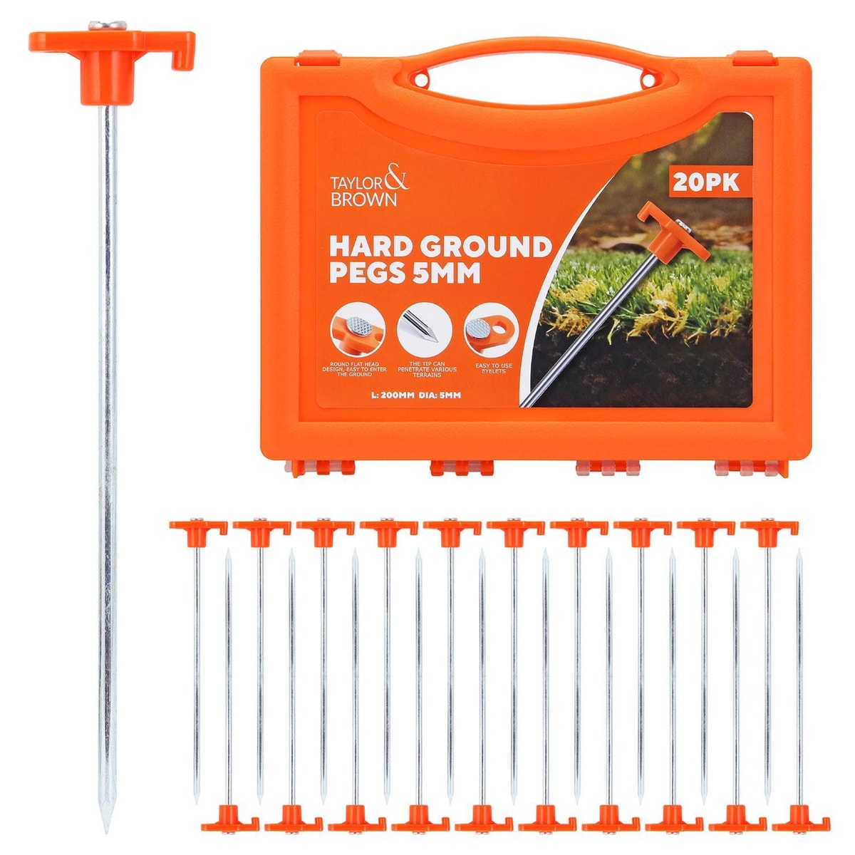 20 Pack Metal Tent Pegs Heavy Duty Hard Ground Long Steel Camping Awning Pegs