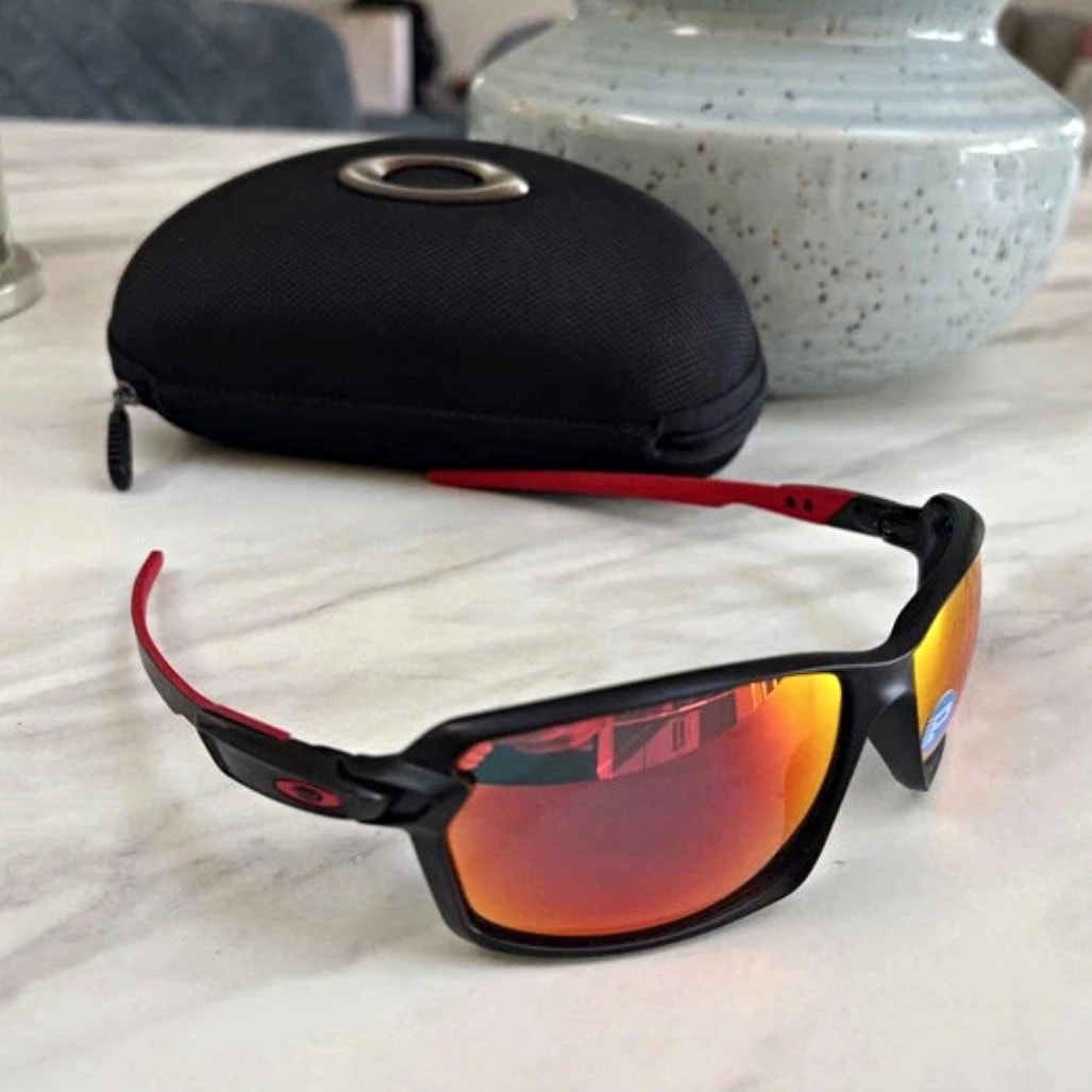Oakley Carbon Shift Sunglasses Black Plastic Frame Red Mirrored Polarised Lenses