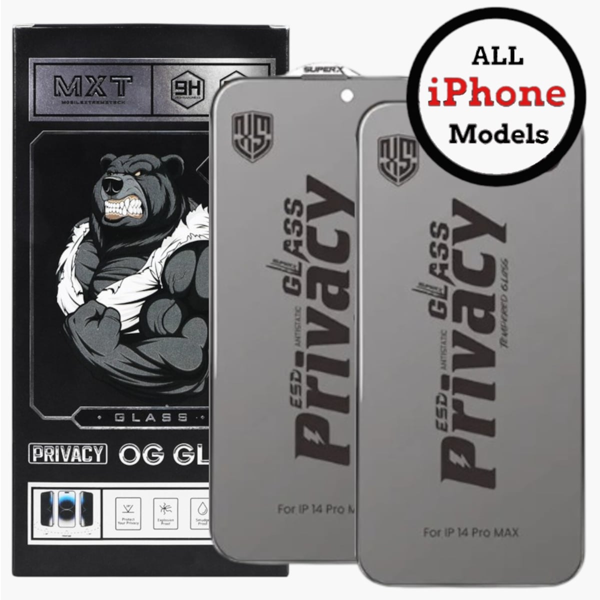 MXT Premium Privacy Screen Protector for iPhone 17 16 15 14 13 12 Plus Pro Max