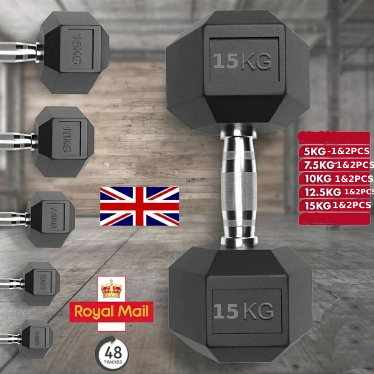 HEX DUMBBELLS SET PAIR ERGO IRON HAND WEIGHTS RUBBER ENCASED HEXAGONAL GYM FIT