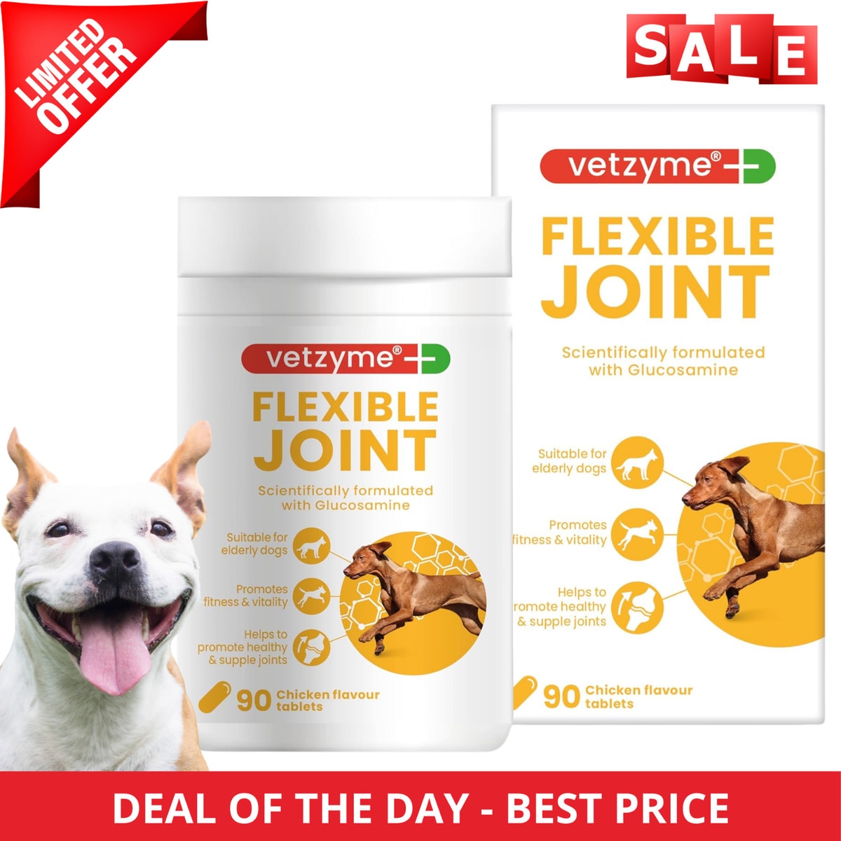 Vetzyme Joint Tablets for Dog, High or Standard Strength Flexible Joint 30/90tab
