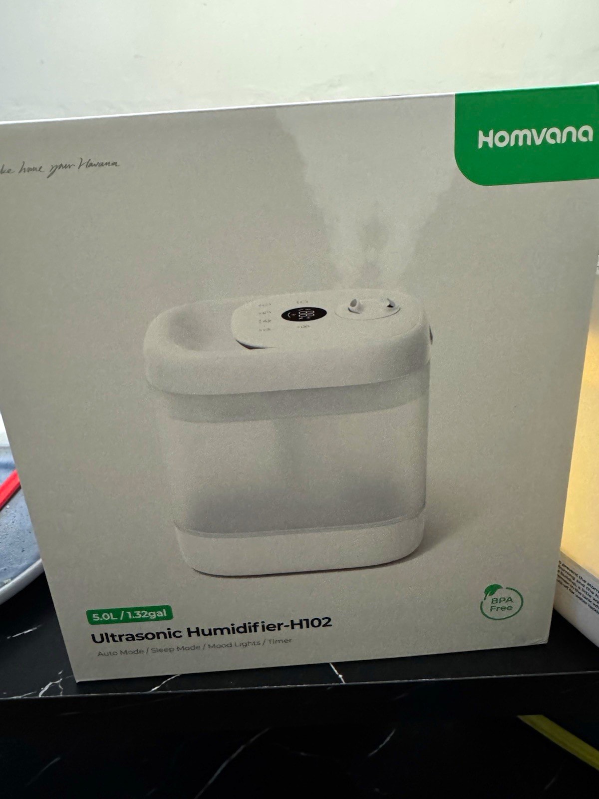 Homvana H102 Tabletop Ultrasonic Humidifier 5.0L LED Lights 14 hr Timer White
