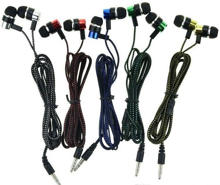 Braided Headphones Earphones Wired Earbuds 3.5mm Jack Cheap Red Blue Gold Green