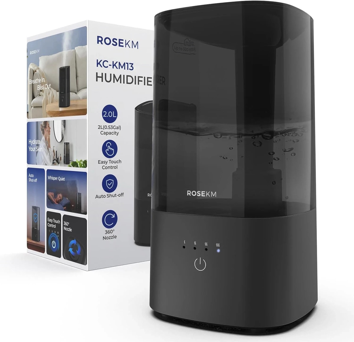 Rosekm Humidifier for Bedroom Cool Mist for Home Plant and Baby NO BRUSH