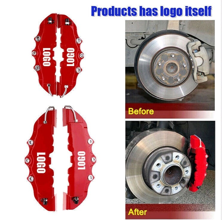4x Red 3D Front Rear Disc Brake Caliper Cover Set Car Modification Accessories
