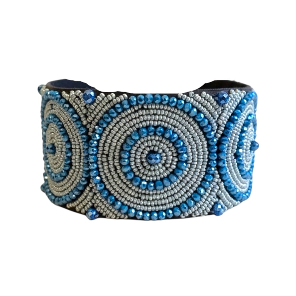 Simo Milano | Lyxigt Pärlat Vinthundshalsband, Blå Cirklar - Large