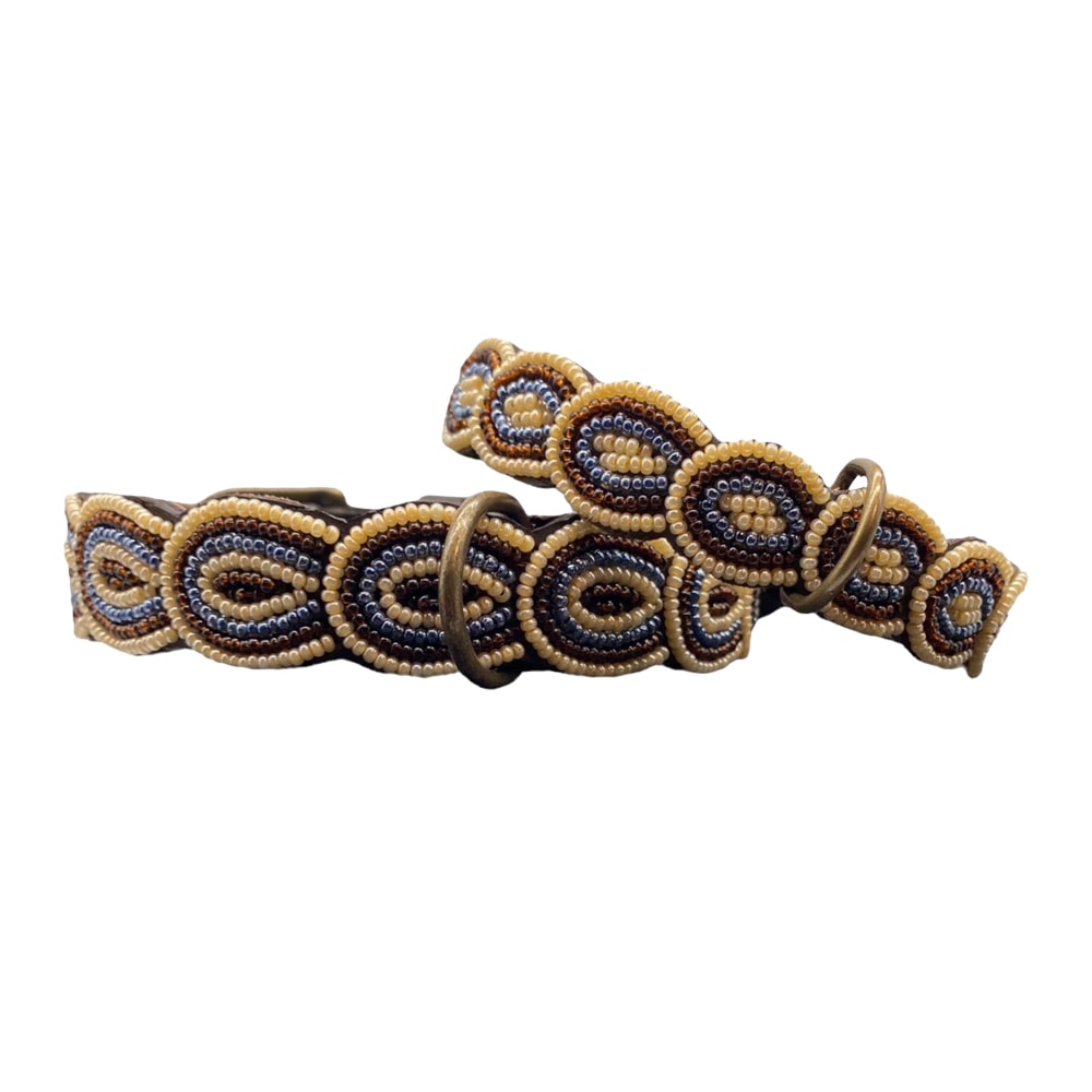 Simo Milano | Handgjort Pärlat Hundhalsband, Bågar Beige - Large