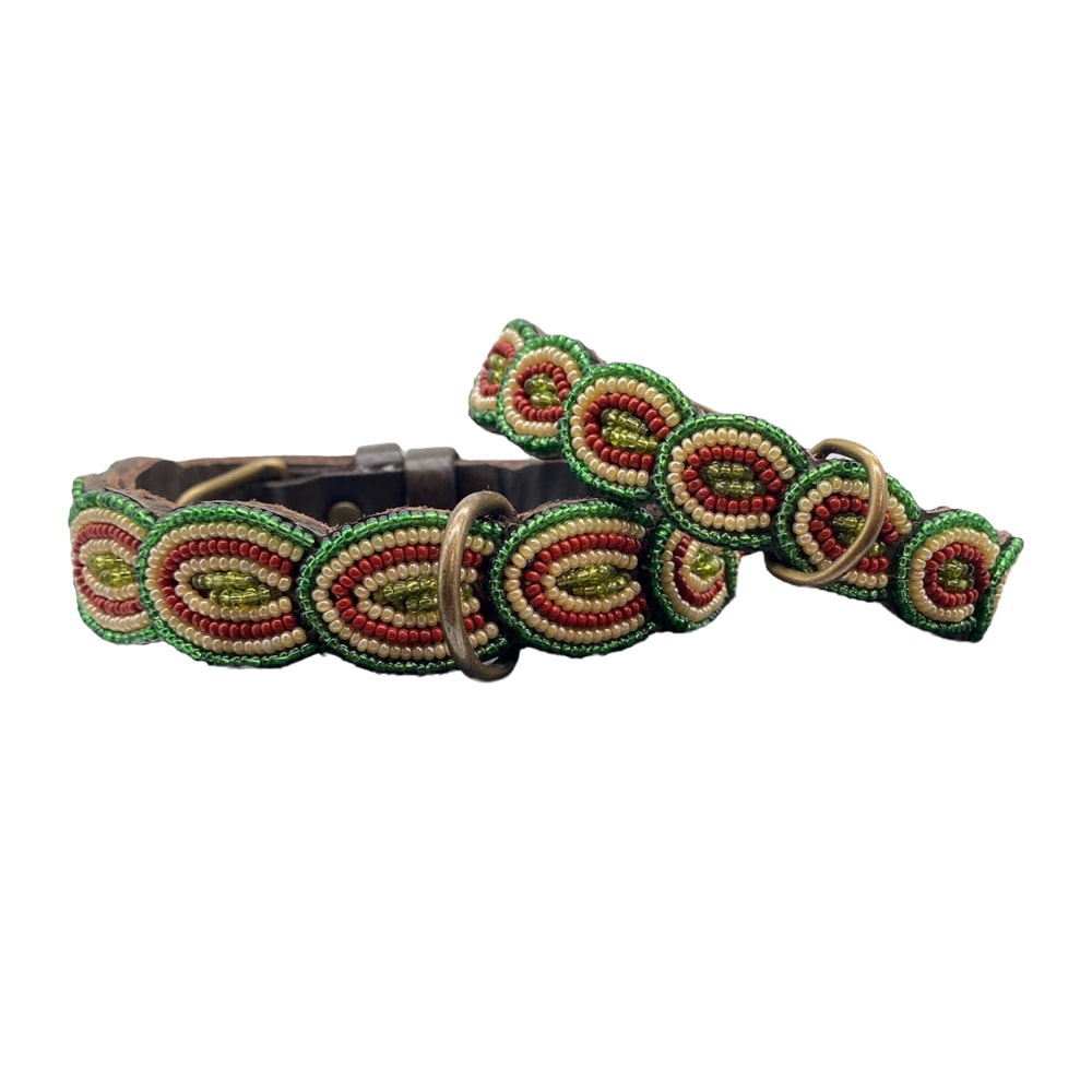 Simo Milano | Handgjort Pärlat Hundhalsband, Bågar Grön - Large