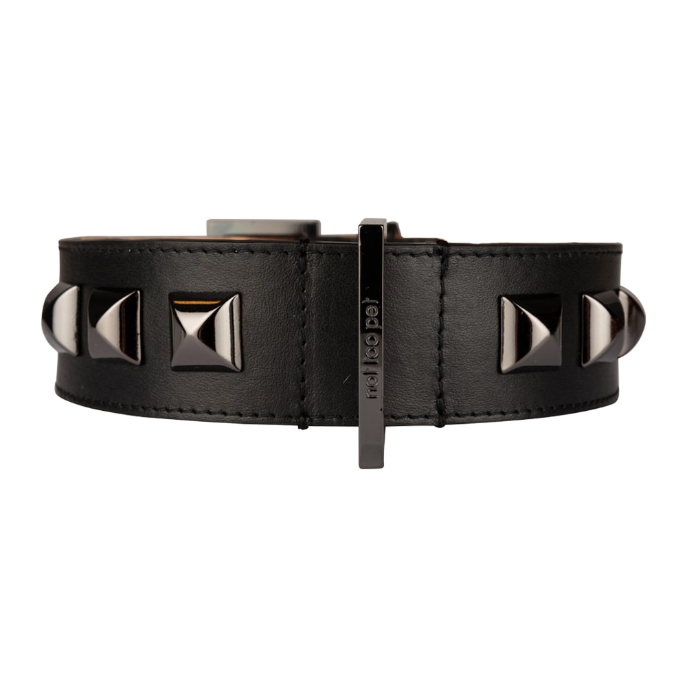 not too pet | Exklusivt Wide Rock Stud Hundhalsband, Svart/Gunmetal - Medium