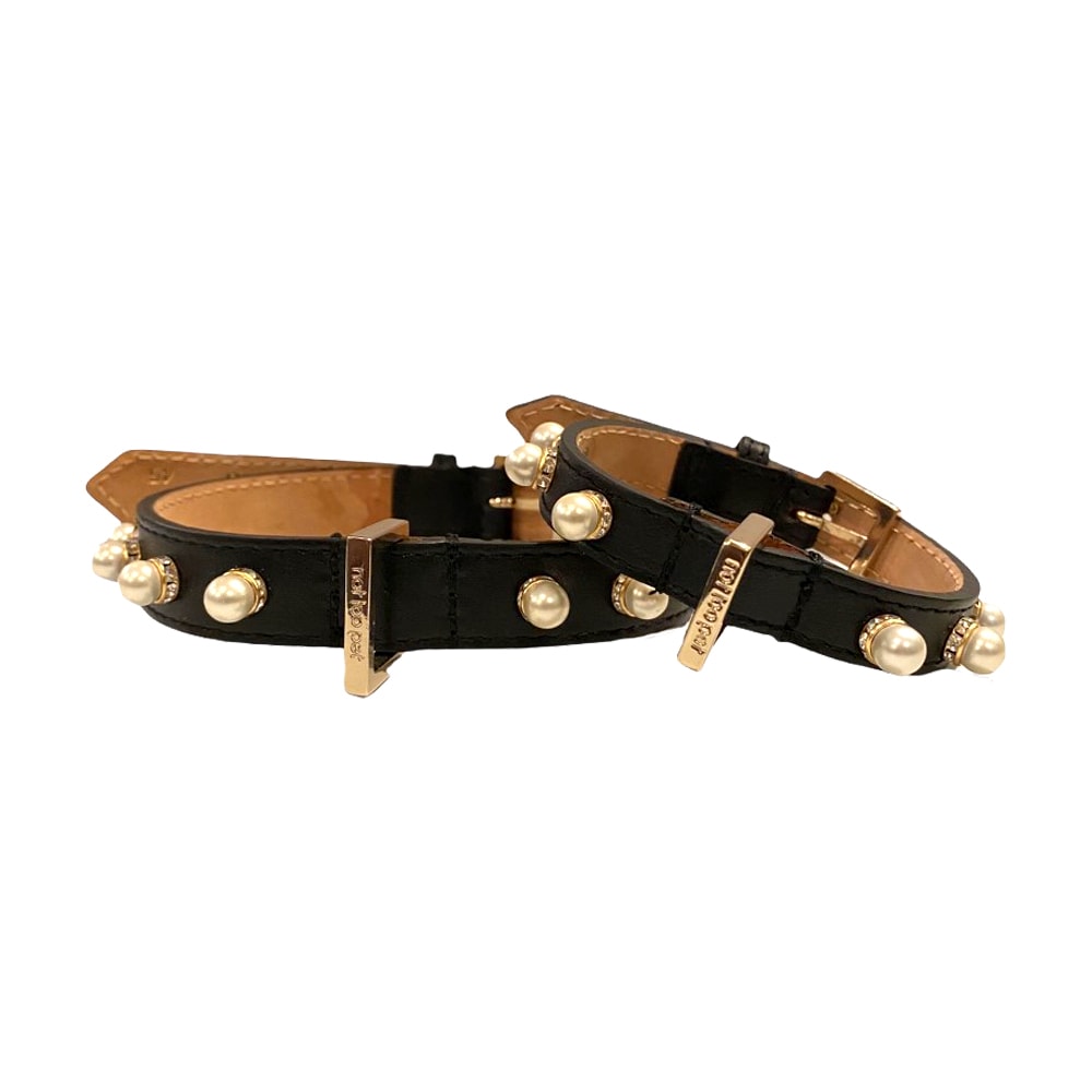 not too pet | Pearl Stud Hundhalsband, Svart - 24 - 30,5 cm