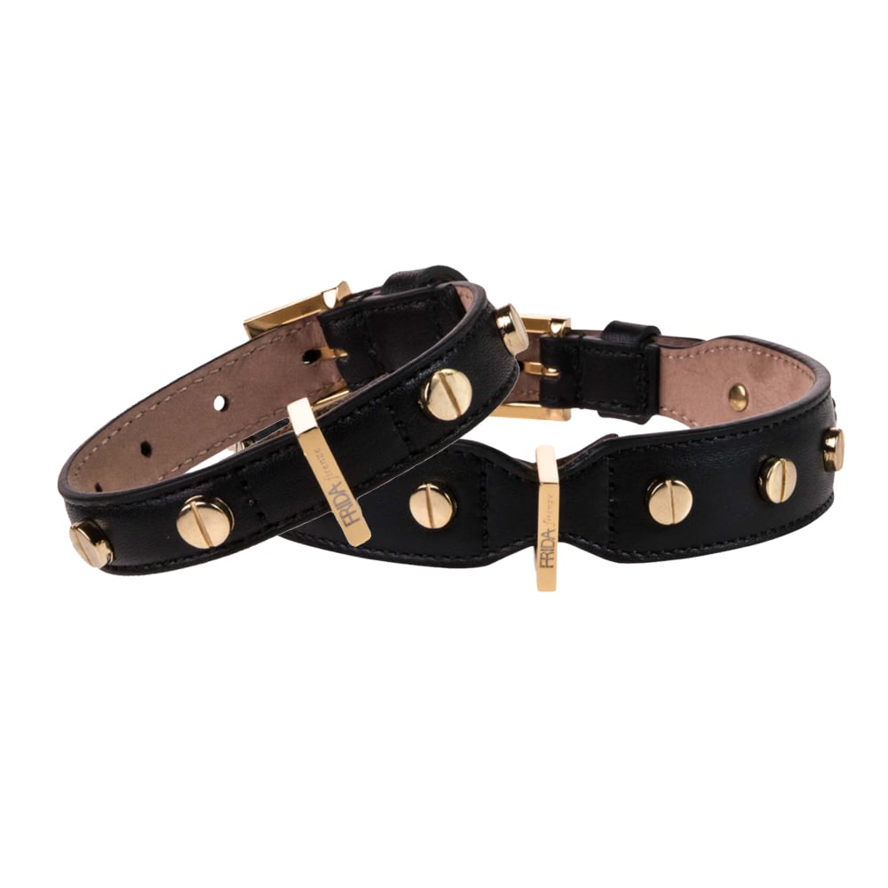 FRIDA firenze | Stud Screw Hundhalsband, Svart - X-Large