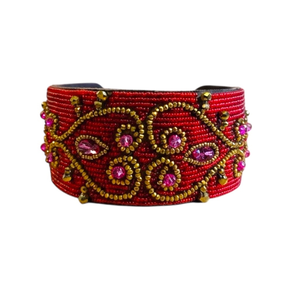 Simo Milano | Lyxigt Pärlat Vinthundshalsband, Röd - Large