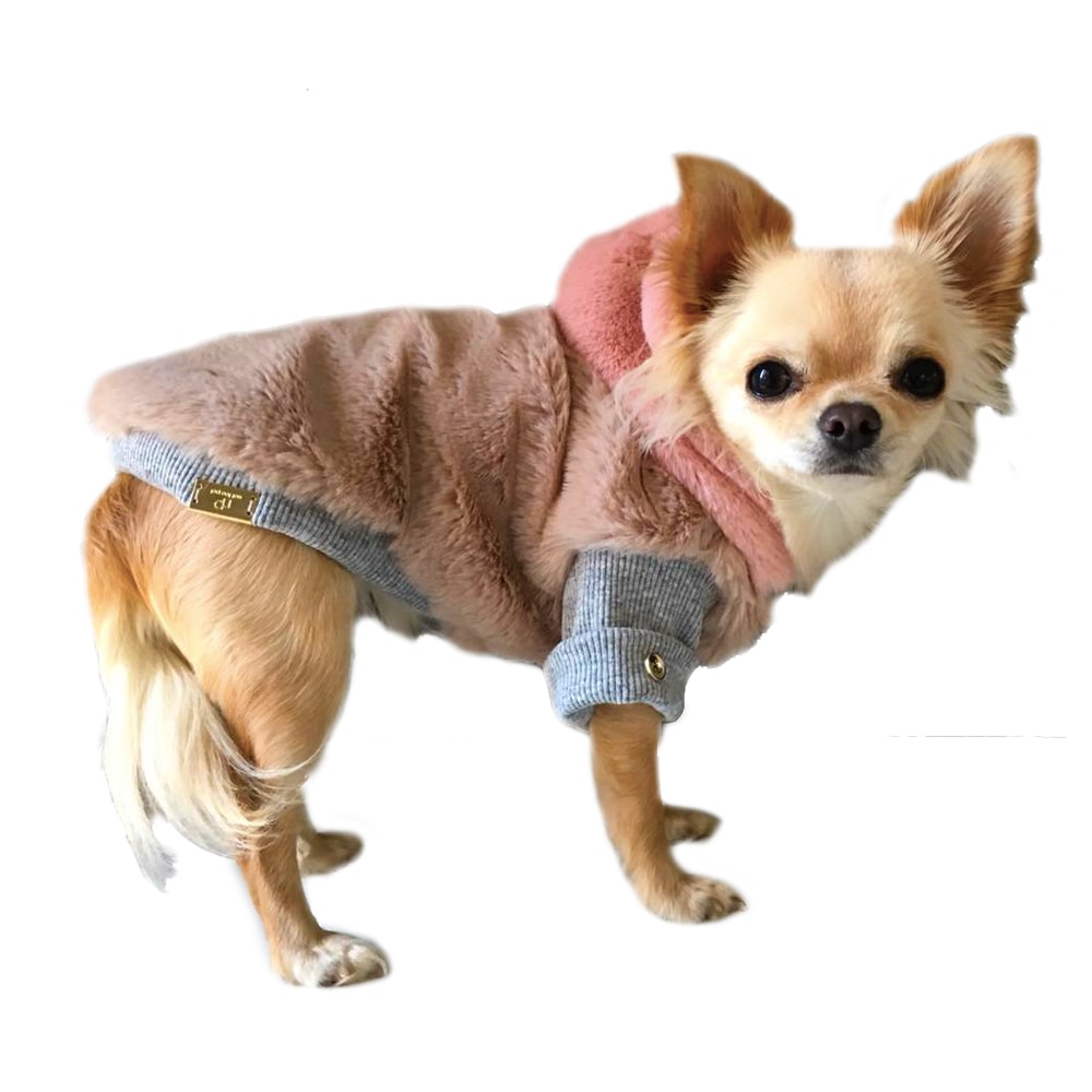 not too pet | Exklusiv Faux Fur Hundjacka, Beige/Rosa - X-Large