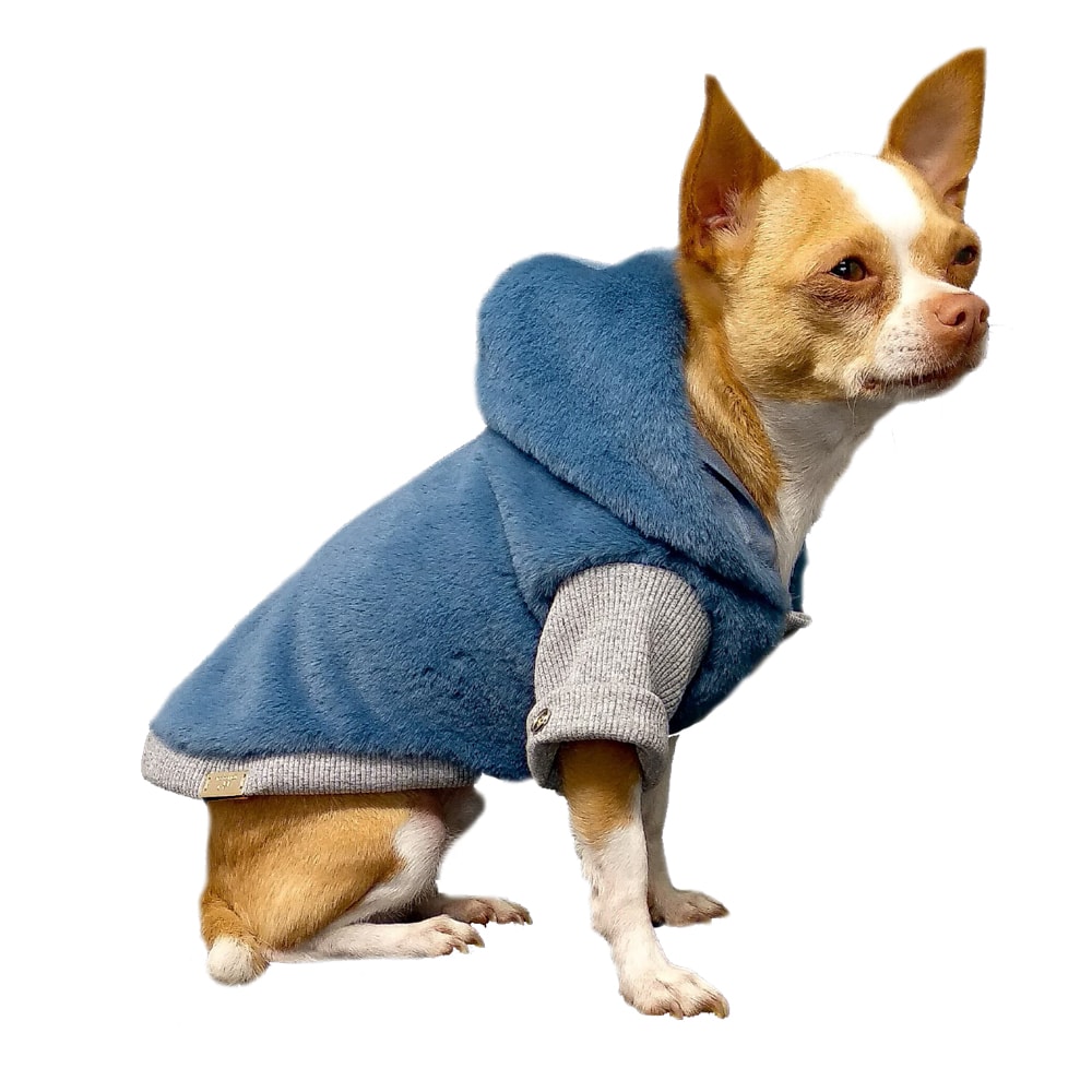 not too pet | Exklusiv Faux Fur Hundjacka, Blå - X-Large