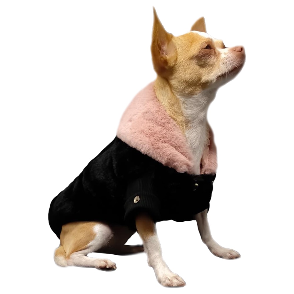 not too pet | Lyxig Faux Fur Hundjacka, Svart/Rosa - X-Large