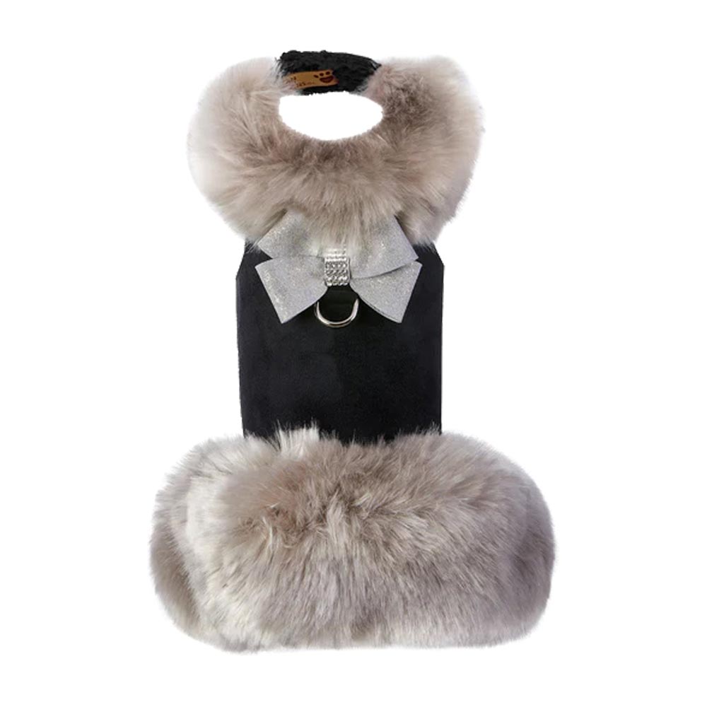Susan Lanci | Lyxig Faux Fur kompinerad Hundjacka/Hundsele , Silverräv - Small