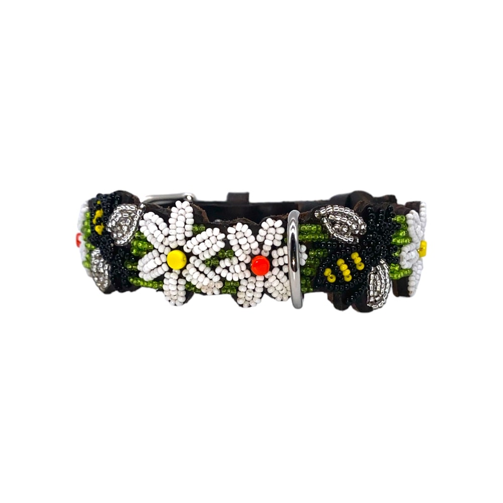Simo Milano | Handgjort Pärlat Hundhalsband, Blommor & Bin - Small