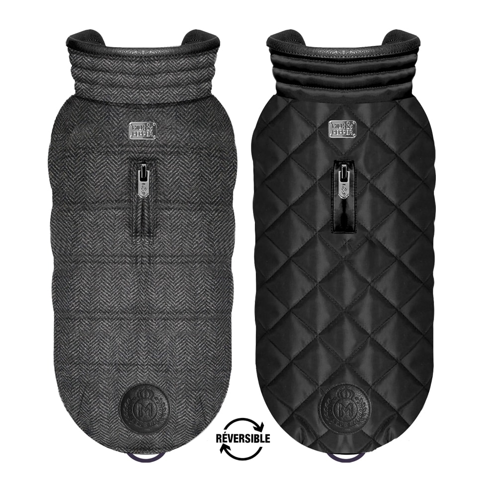 Milk & Pepper | 2 Jackor i 1 - Vändbar Hundjacka, Fiskbensmönstrad - L/35