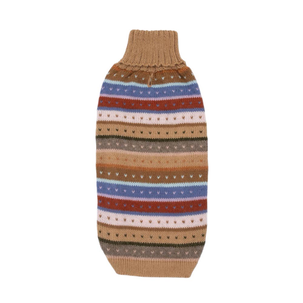 Alqo Wasi | Stickad Hundtröja i Alpackaull, Mönstrade Ränder - Large