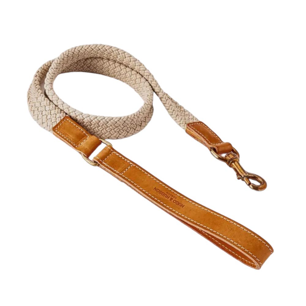 Hugo & Hudson | Flätat Hundkoppel i Rep, Brunt Läder