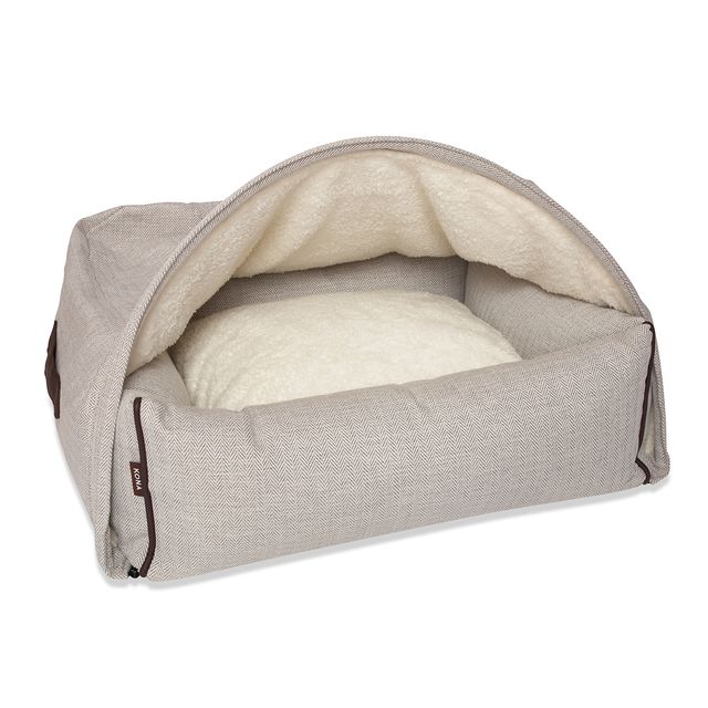 Kona Cave | Lyxig Snuggle Cave Hundbädd Herringbone, Cream - Large
