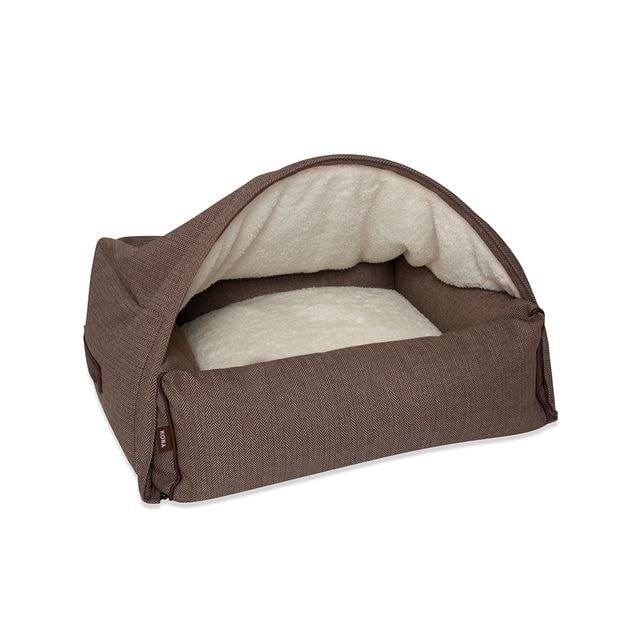 Kona Cave | Lyxig Snuggle Cave Hundbädd Herringbone, Brun - Large