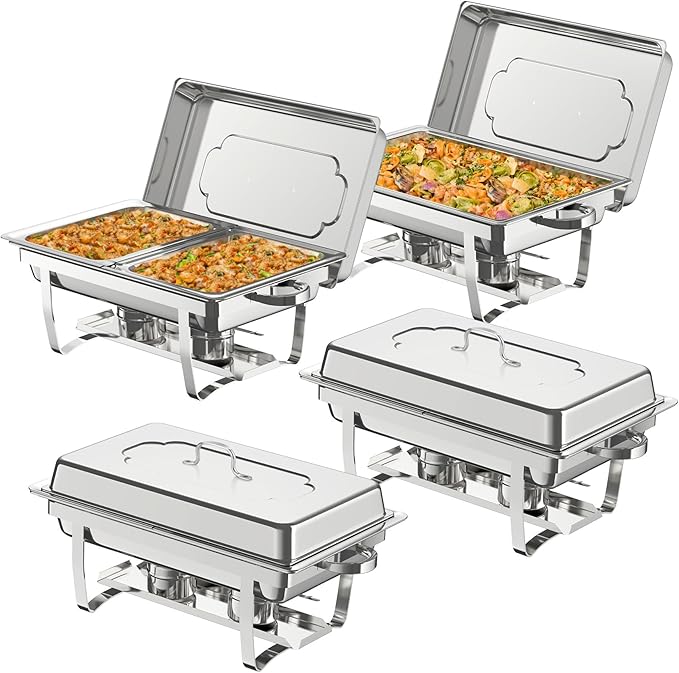 NArra 4 st chafing dish bufféset, 8 QT/9 l bufféservers catering värmebehållare set med halvstor livsmedelsbehållare, matvärmare set för catering, buffé och bröllopsfester