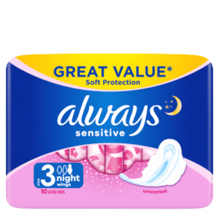 Always Sensitive Night Size 3 Sanitary Pads With Wings - 10 st